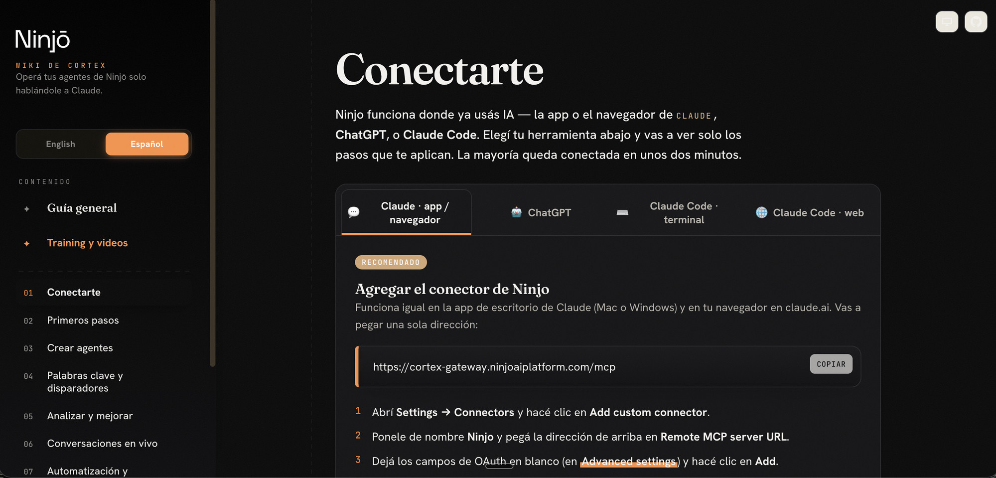 Wiki de Cortex, sección Conectarte
